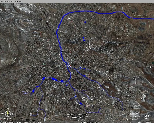 Map of Poltva river in Lviv