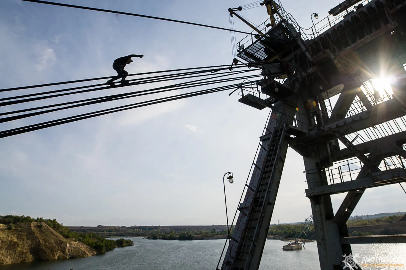 climbing on abandoned mining machine