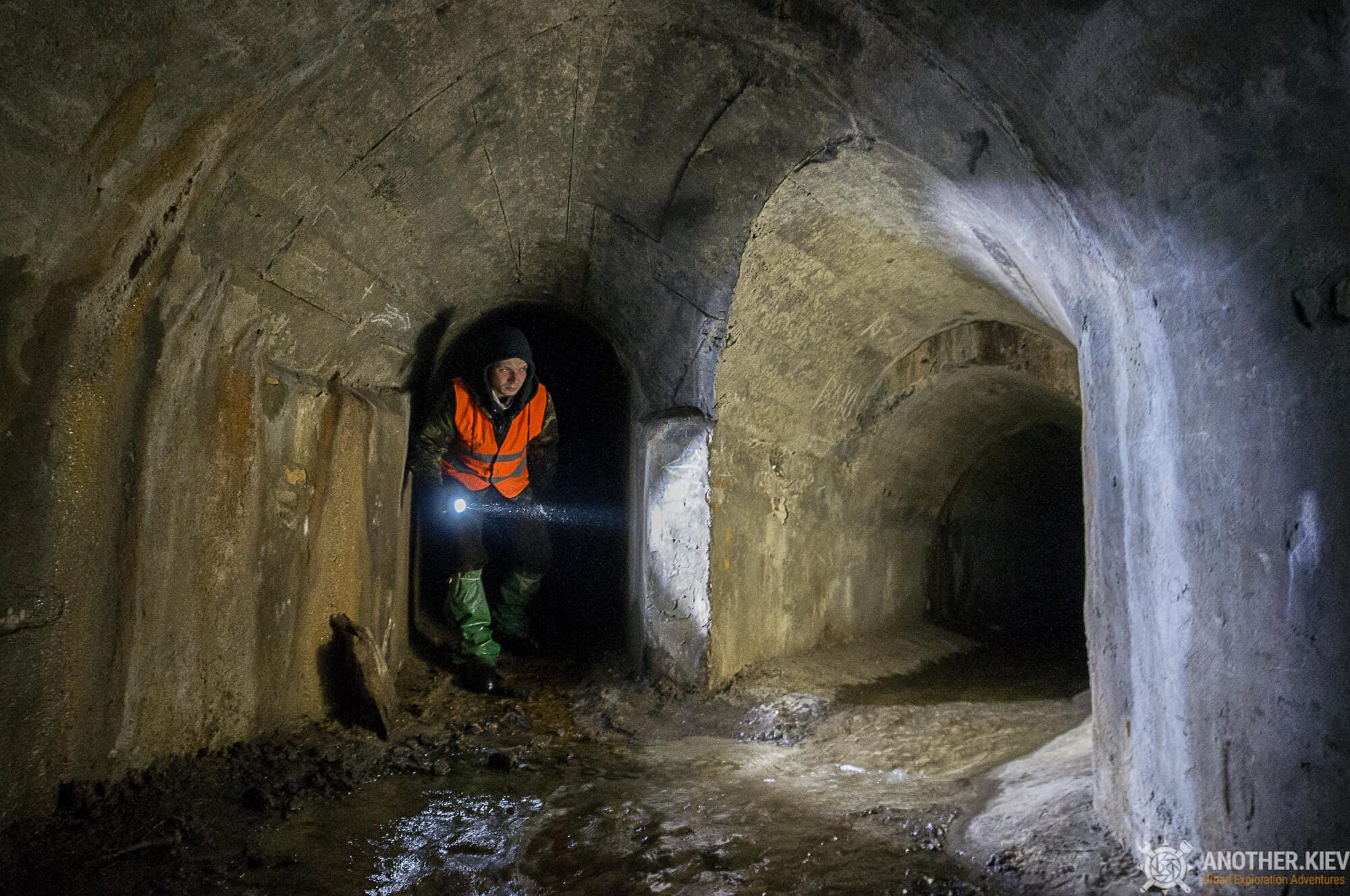 Cave explorer in kiev underground