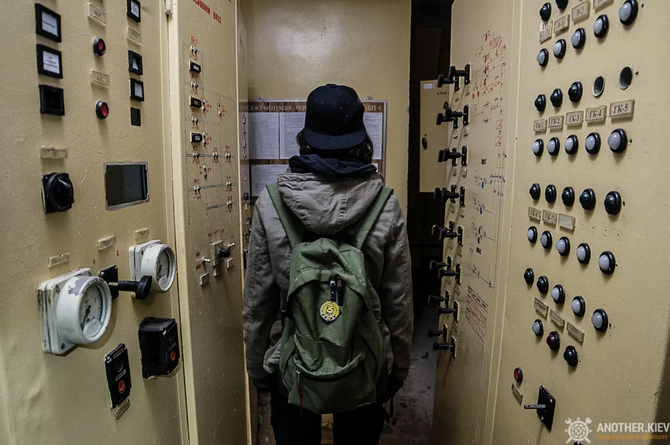 urban explorer inside abandoned bunker