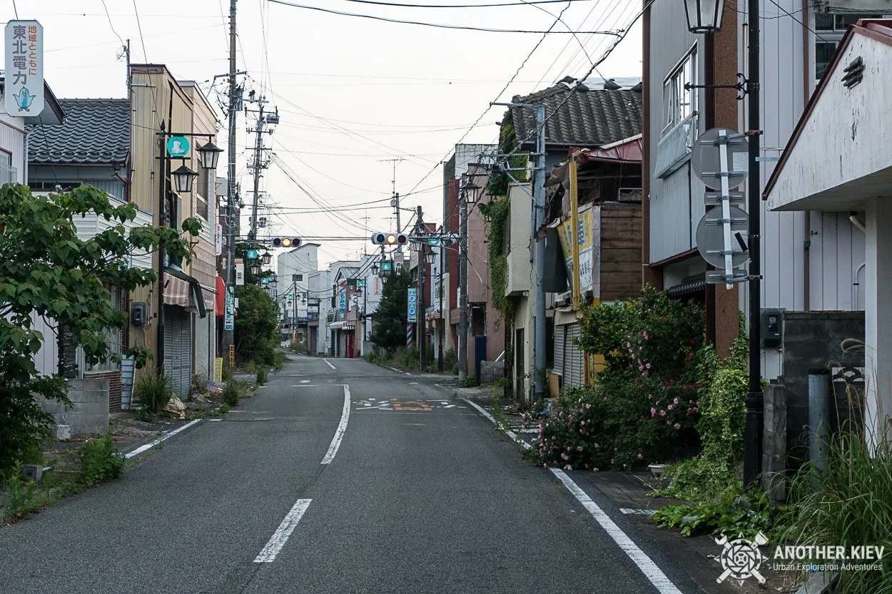 streets of abandoned Fukushima red zone town Okuma