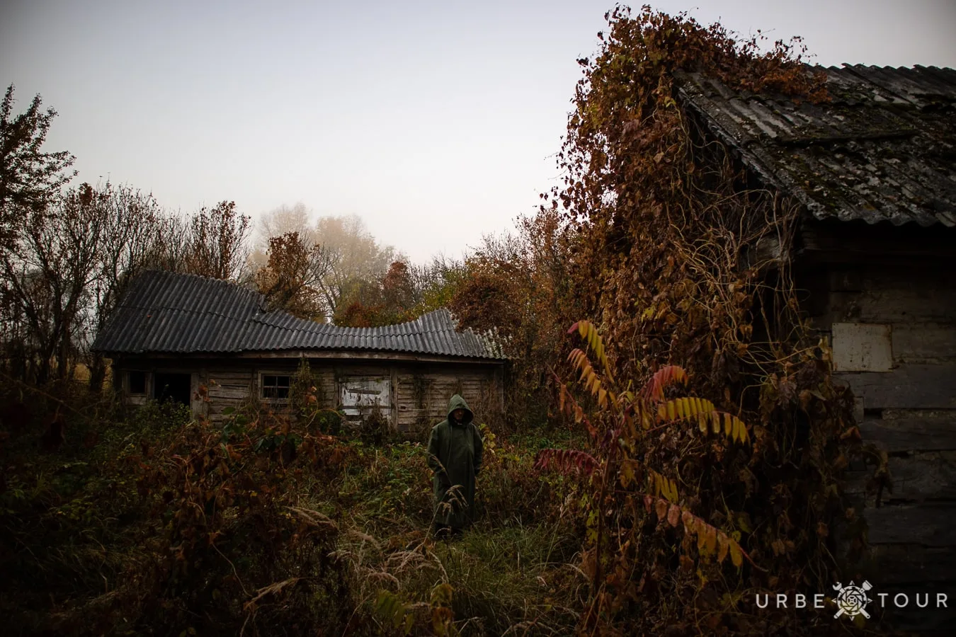 stalker in abandoned chernobyl village