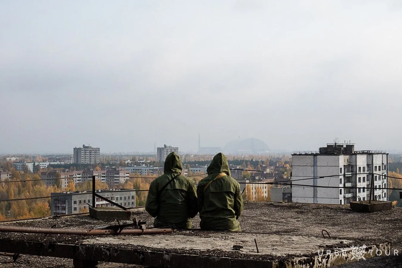 Stalkers on the rooftop in Prypiat